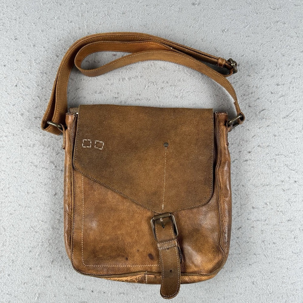 Bed‎ Stu Venice Beach Leather Suede Flap Messenger Bag Crossbody Brown Rustic